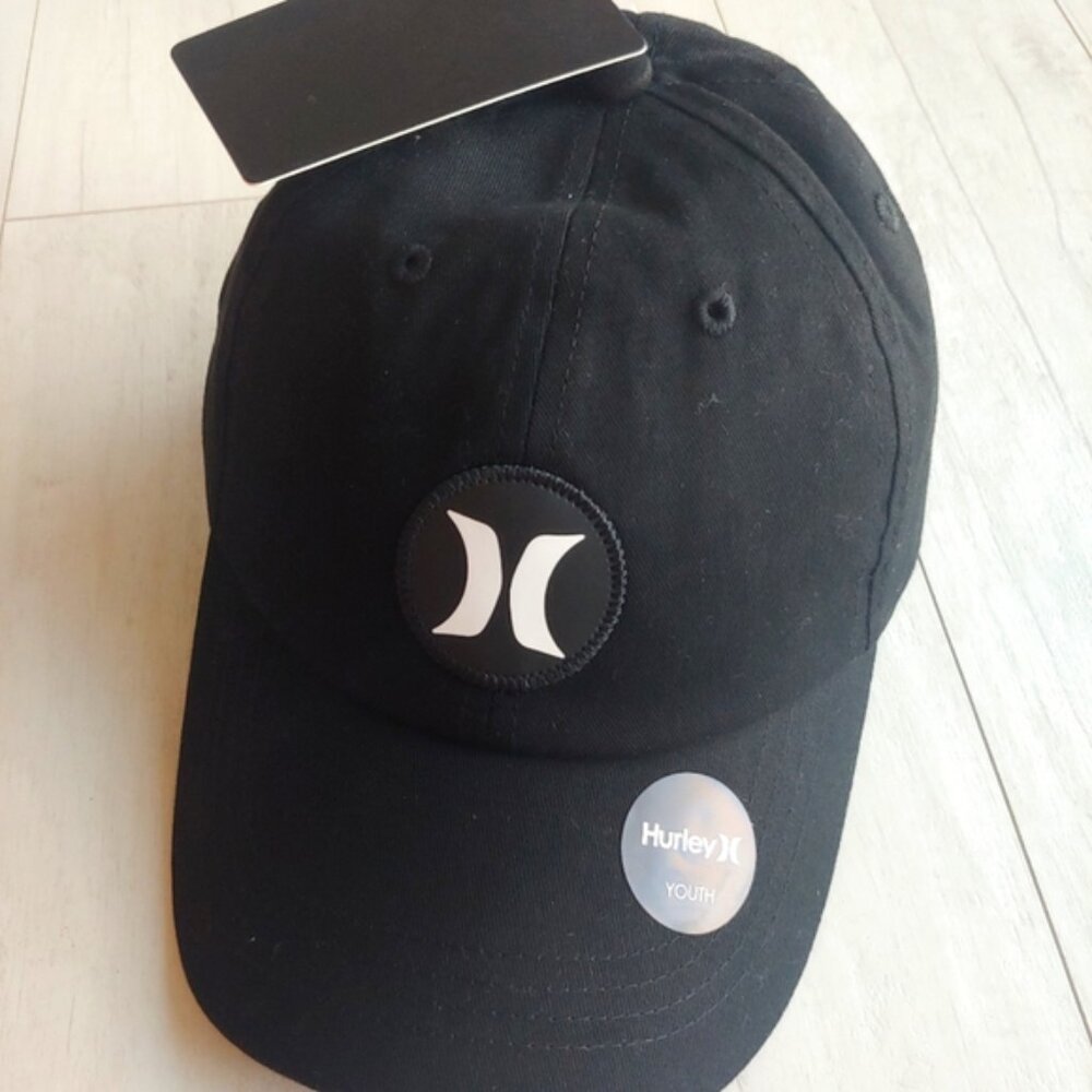 HURLEY NEW Youth Black Strapback Hat Patch Icon
